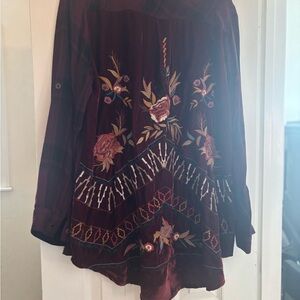 Karen Kane Dark Purple Floral Embroidered Button Down Shirt